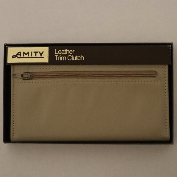 Amity Leather Trim Clutch - Floral Design - Tan - 6 14/16" x 3 9/16" w/ Package - Picture 3 of 9